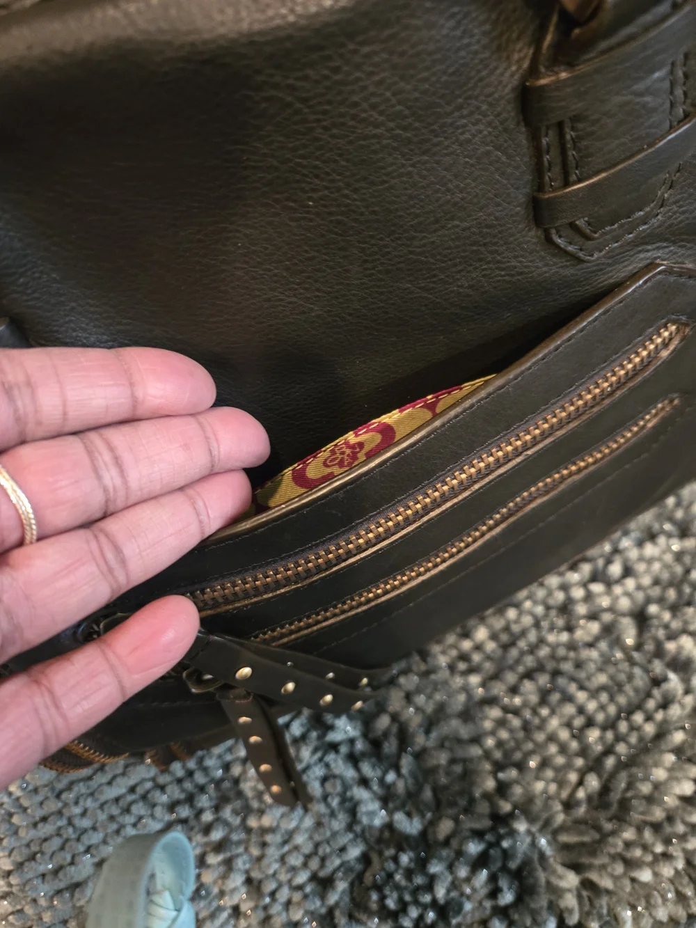 orYANY Black Leather Satchel with Brass-Tone Zipper & Brown Accents.  Excellent